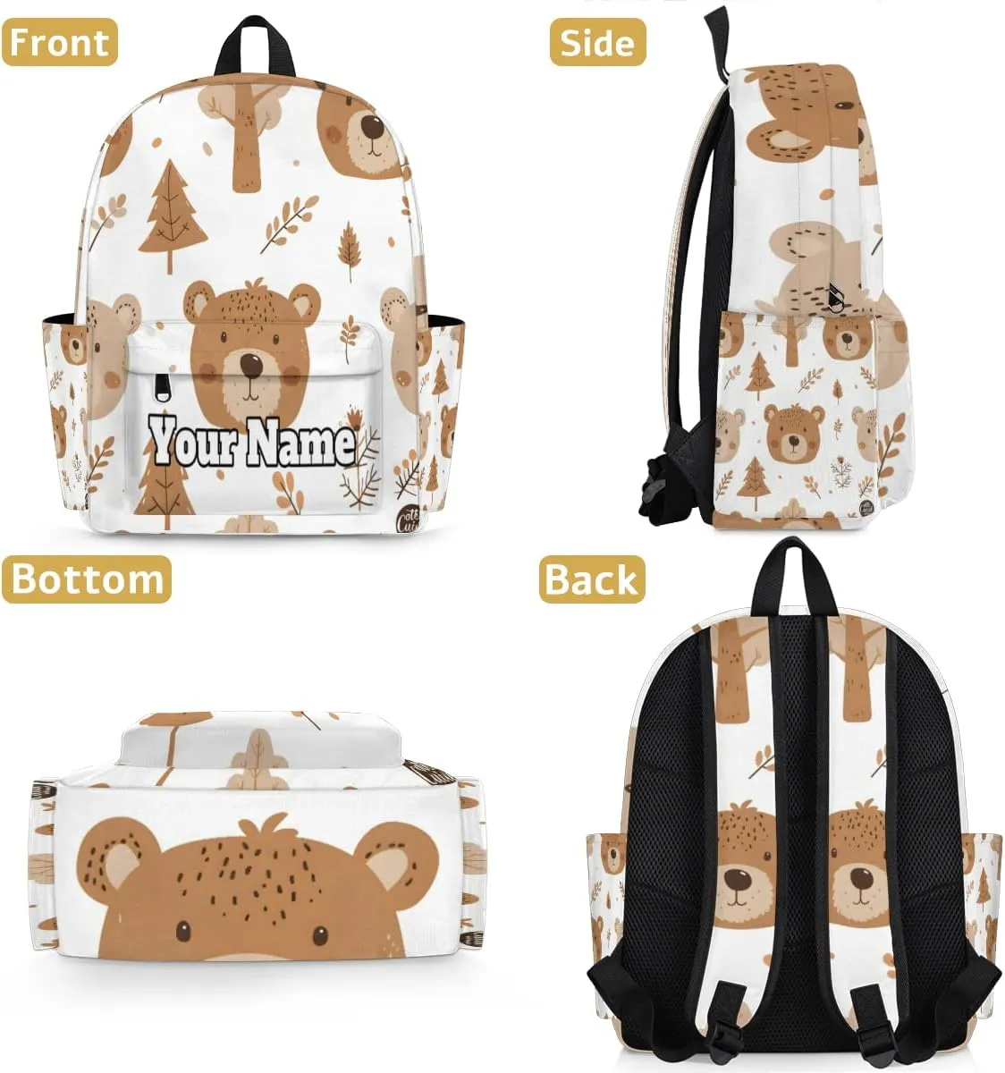 Personalized Animals Bears Preschool Toddler Backpack for Boys Girls Custom Kids Name Small Bookbags Kindergarten Elementary Backpack, Bears Tree