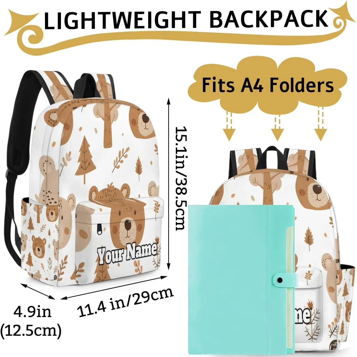 Personalized Animals Bears Preschool Toddler Backpack for Boys Girls Custom Kids Name Small Bookbags Kindergarten Elementary Backpack, Bears Tree