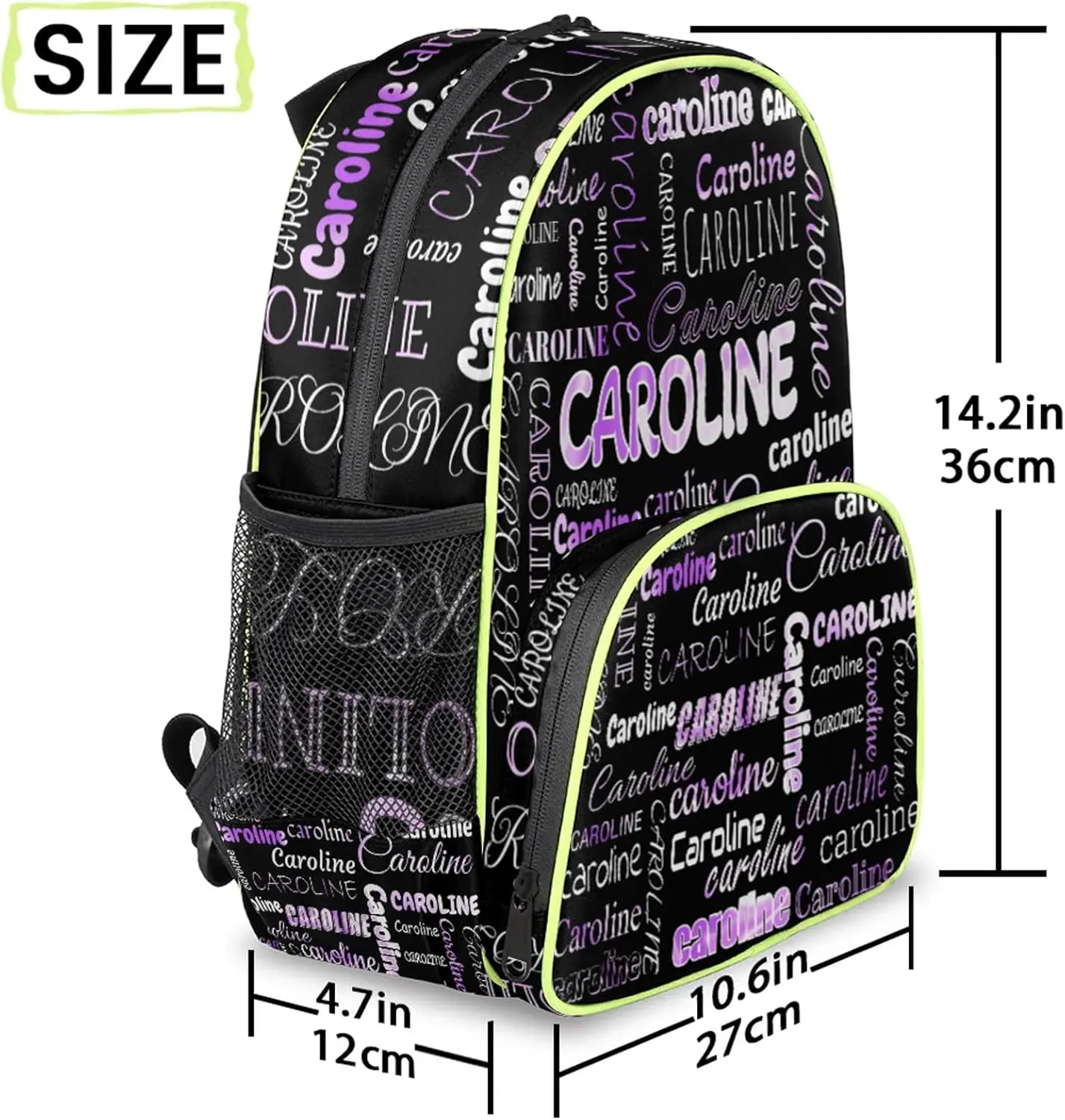 Personalized Backpack Bag with Name Lightweight Custom Shoulder Bags Waterproof Casual Backpacks Travel Laptop Bag for Travel Work Picnic 14.2in, Black Purple