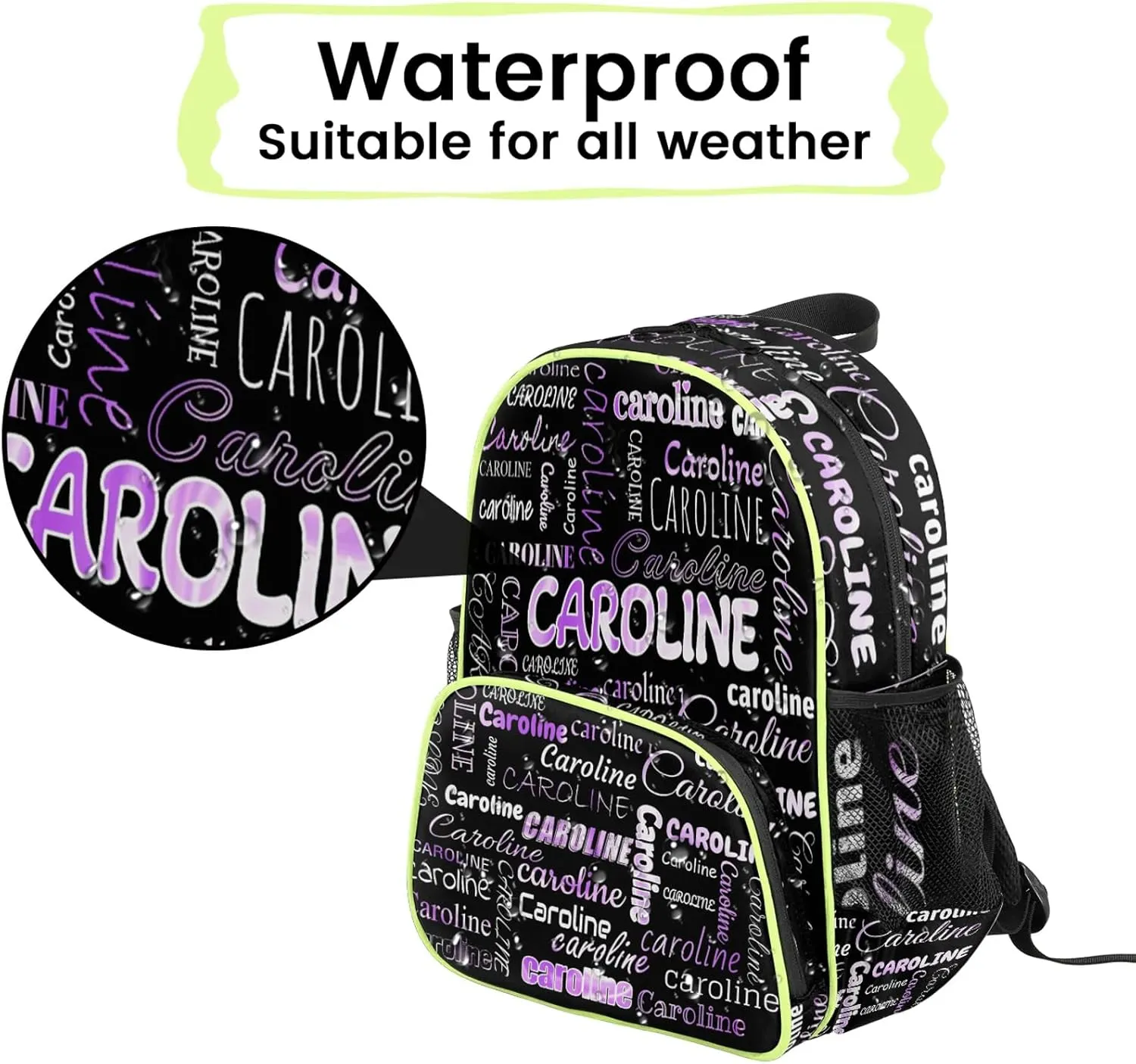 Personalized Backpack Bag with Name Lightweight Custom Shoulder Bags Waterproof Casual Backpacks Travel Laptop Bag for Travel Work Picnic 14.2in, Black Purple