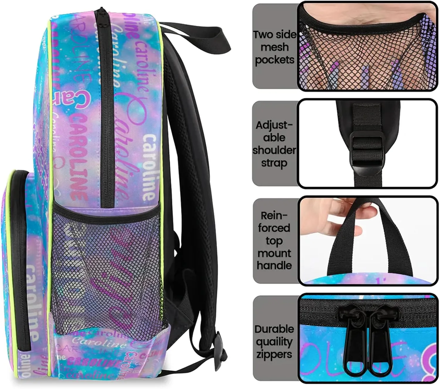 Personalized Backpack Bag with Name Lightweight Custom Shoulder Bags Waterproof Casual Backpacks Travel Laptop Bag for Travel Work Picnic 14.2in, Blue Pink Glitter