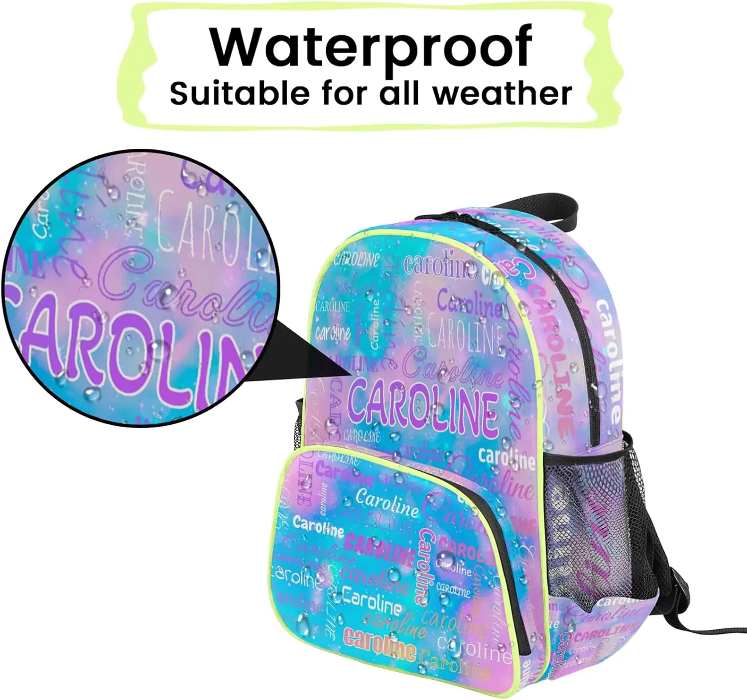 Personalized Backpack Bag with Name Lightweight Custom Shoulder Bags Waterproof Casual Backpacks Travel Laptop Bag for Travel Work Picnic 14.2in, Blue Pink Glitter