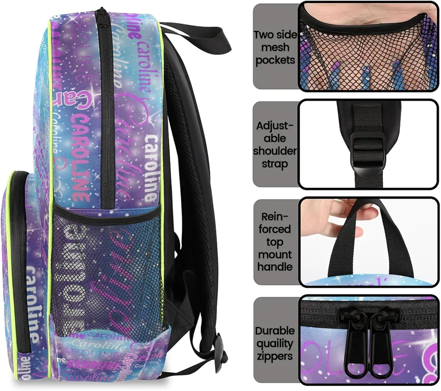 Personalized Backpack Bag with Name Lightweight Custom Shoulder Bags Waterproof Casual Backpacks Travel Laptop Bag for Travel Work Picnic 14.2in, Cosmos Blue