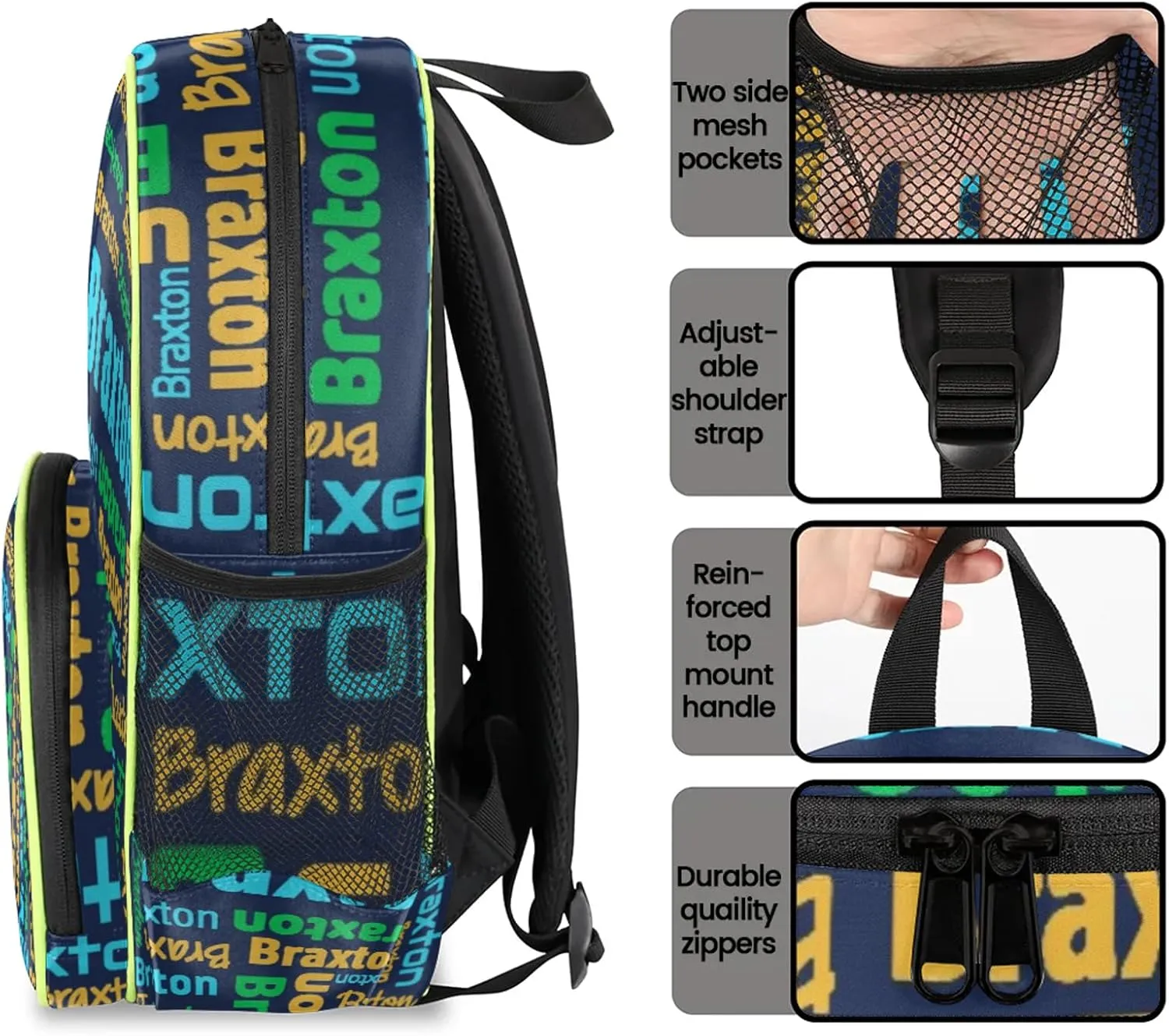 Personalized Backpacks with Name Customized Shoulder Bag Gifts for Women Men Waterproof Travel Casual Backpack 14.2in, Blue Green