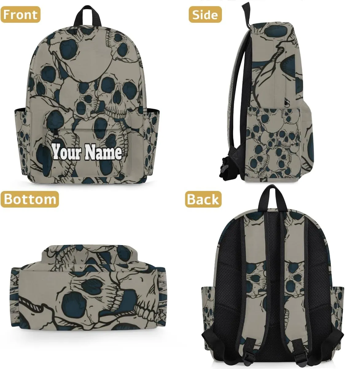 Personalized Black Skull Preschool Toddler Backpack for Boys Girls Custom Kids Name Small Bookbags Kindergarten Elementary Backpack, Skull Skeleton