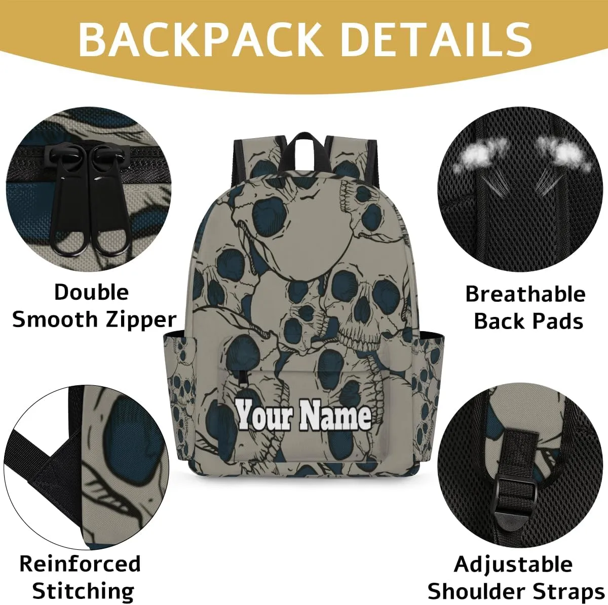 Personalized Black Skull Preschool Toddler Backpack for Boys Girls Custom Kids Name Small Bookbags Kindergarten Elementary Backpack, Skull Skeleton