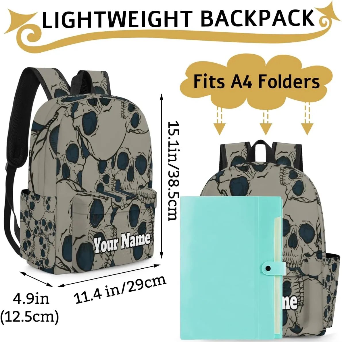 Personalized Black Skull Preschool Toddler Backpack for Boys Girls Custom Kids Name Small Bookbags Kindergarten Elementary Backpack, Skull Skeleton