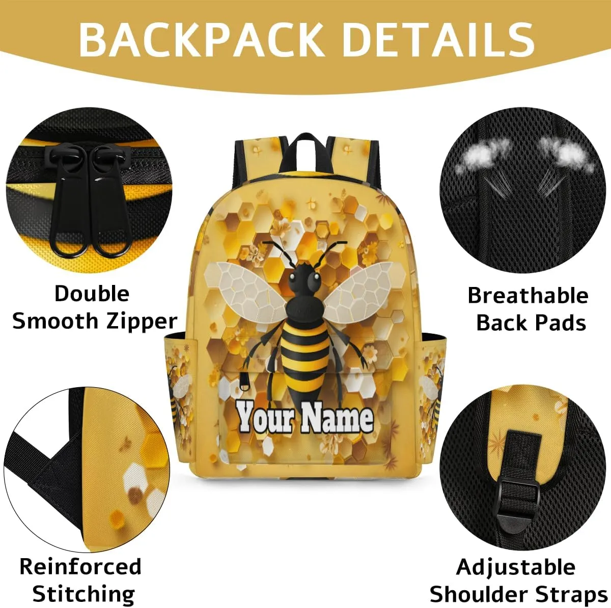 Personalized Bumblebee Preschool Toddler Backpack for Boys Girls Custom Kids Name Small Bookbags Kindergarten Elementary Backpack, Yellow Bee