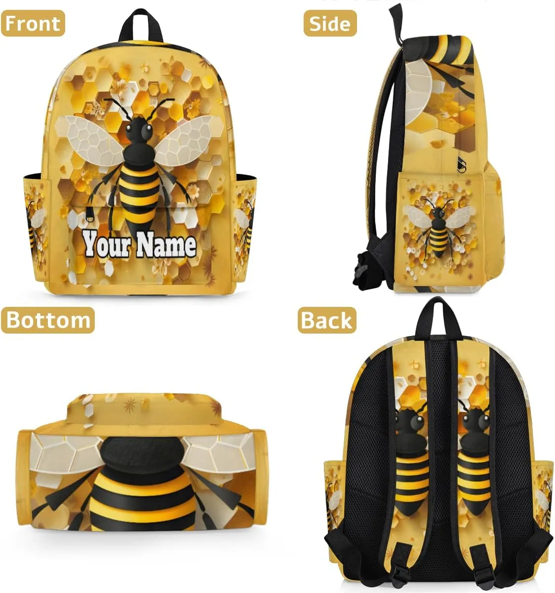 Personalized Bumblebee Preschool Toddler Backpack for Boys Girls Custom Kids Name Small Bookbags Kindergarten Elementary Backpack, Yellow Bee