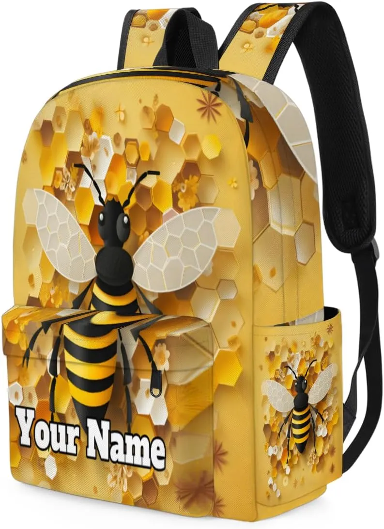 Personalized Bumblebee Preschool Toddler Backpack for Boys Girls Custom Kids Name Small Bookbags Kindergarten Elementary Backpack, Yellow Bee