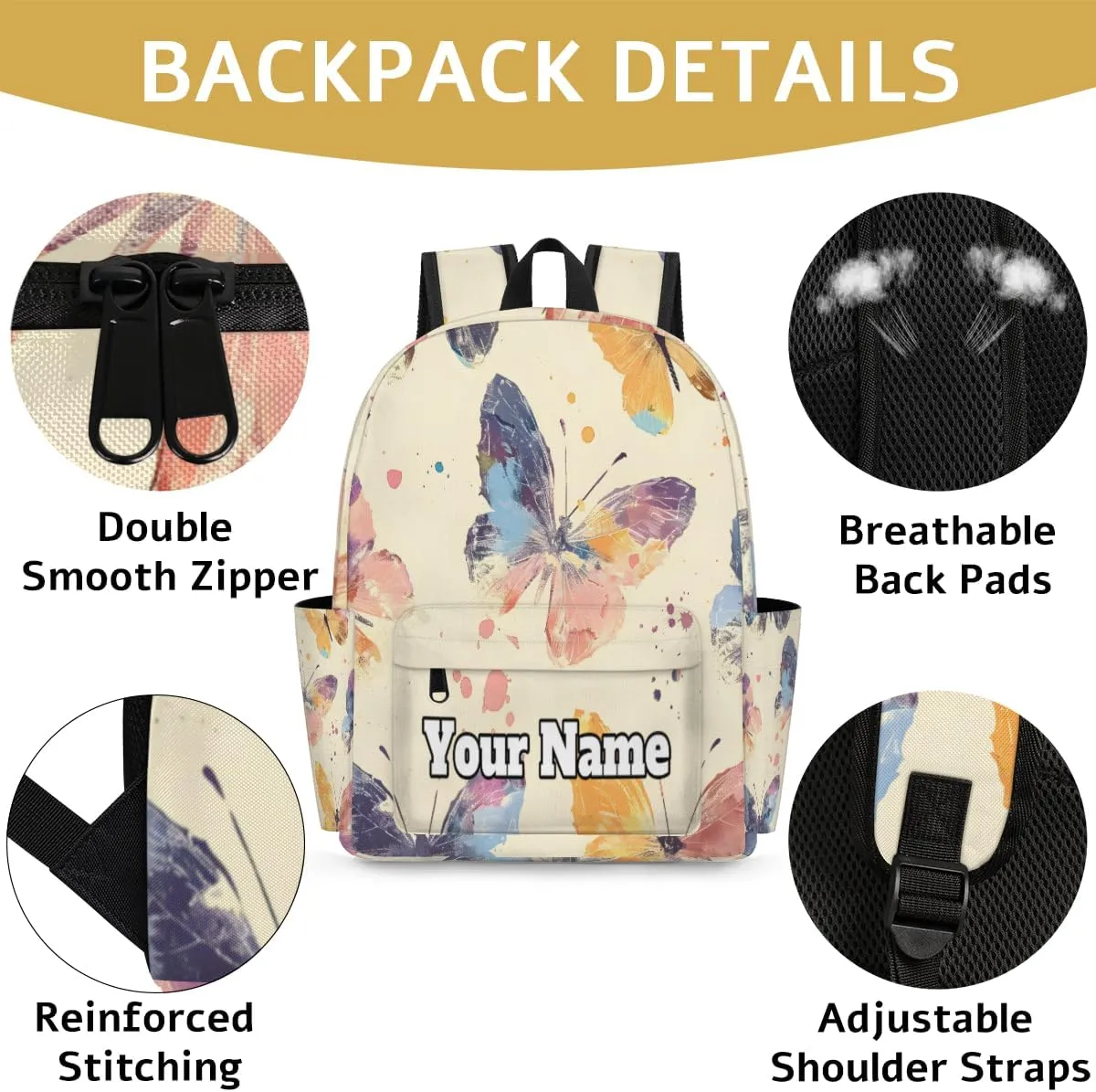 Personalized Butterflies Preschool Toddler Backpack for Boys Girls Custom Kids Name Small Bookbags Kindergarten Elementary Backpack, Watercolor Butterfly