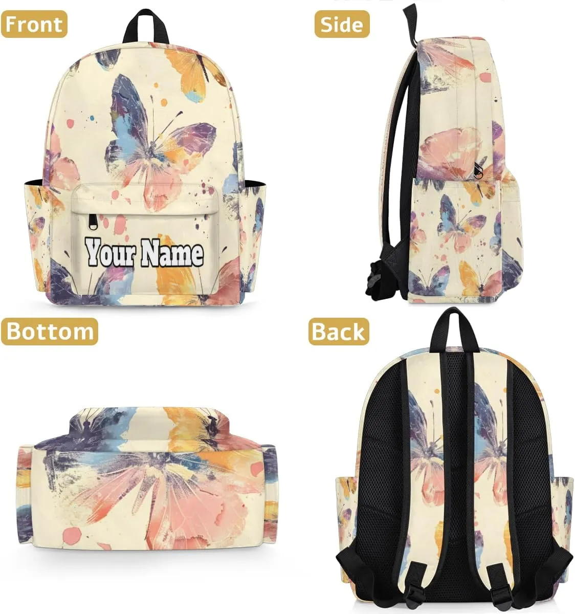 Personalized Butterflies Preschool Toddler Backpack for Boys Girls Custom Kids Name Small Bookbags Kindergarten Elementary Backpack, Watercolor Butterfly