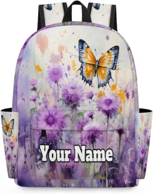 Personalized Butterfly Preschool Toddler Backpack for Boys Girls Custom Kids Name Small Bookbags Kindergarten Elementary Backpack, Purple Flowers