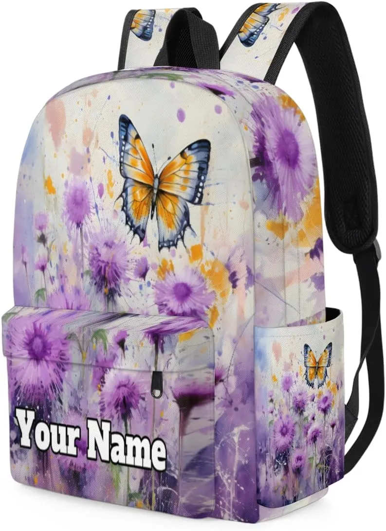Personalized Butterfly Preschool Toddler Backpack for Boys Girls Custom Kids Name Small Bookbags Kindergarten Elementary Backpack, Purple Flowers