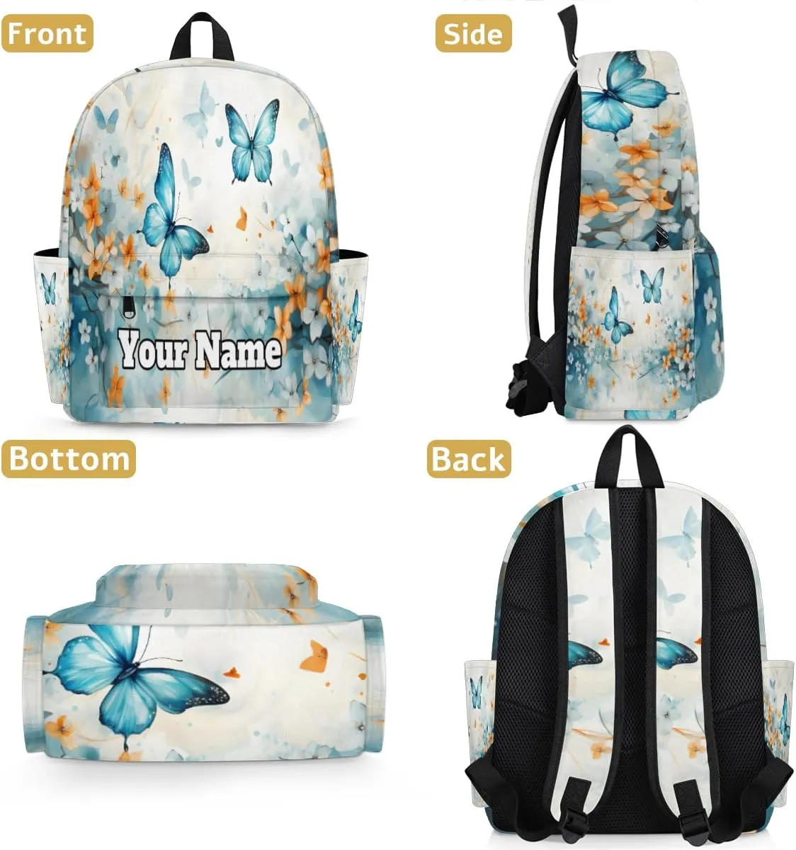 Personalized Butterfly Preschool Toddler Backpack for Boys Girls Custom Kids Name Small Bookbags Kindergarten Elementary Backpack, Spring Floral