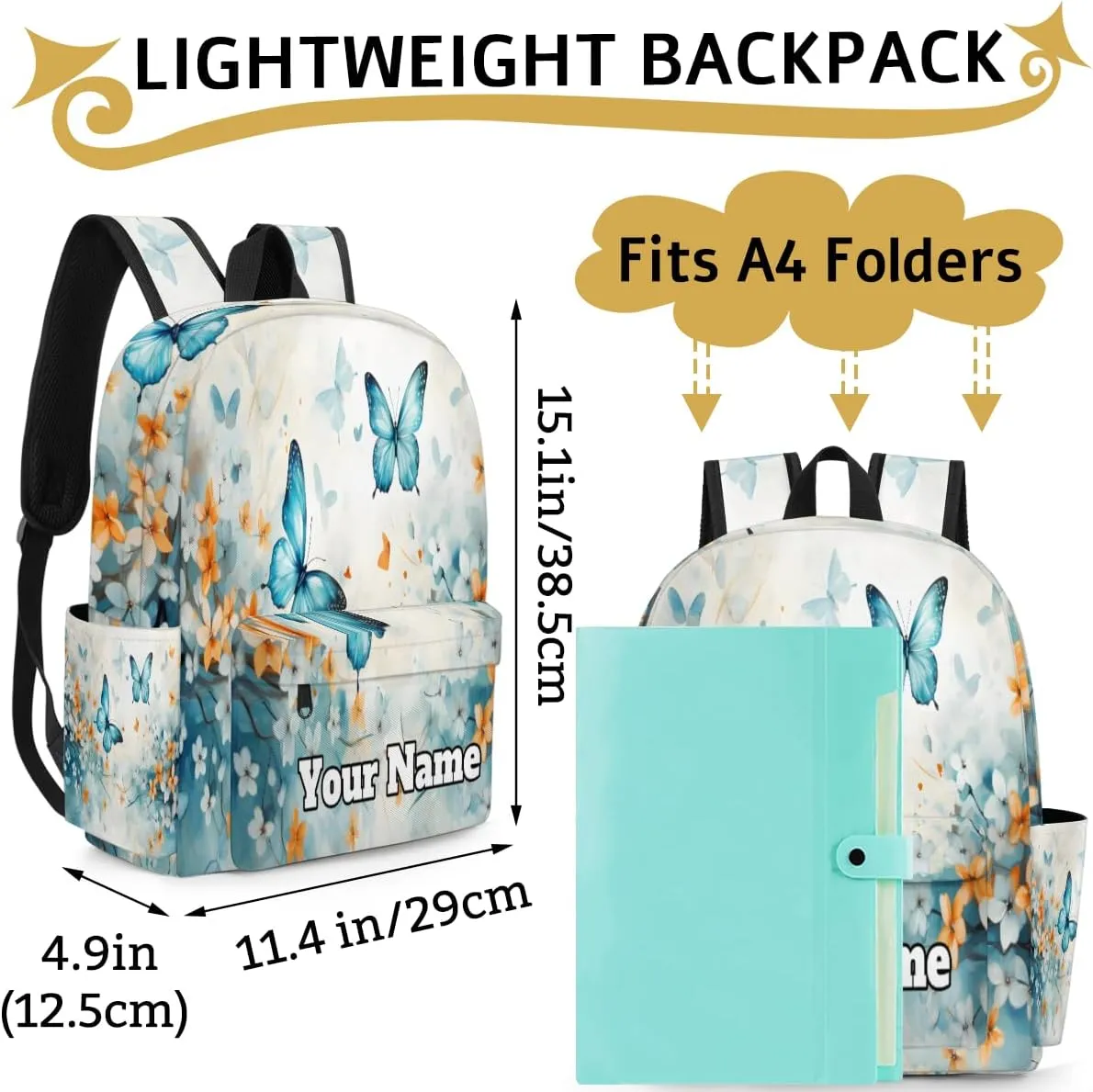 Personalized Butterfly Preschool Toddler Backpack for Boys Girls Custom Kids Name Small Bookbags Kindergarten Elementary Backpack, Spring Floral