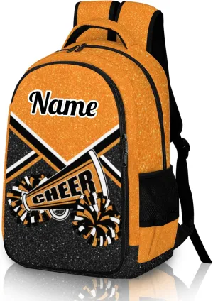 Personalized Cheer Backpack with Name, Custom Cheerleader Backpack, Customize Cheerleading Backpack for Women (Orange)