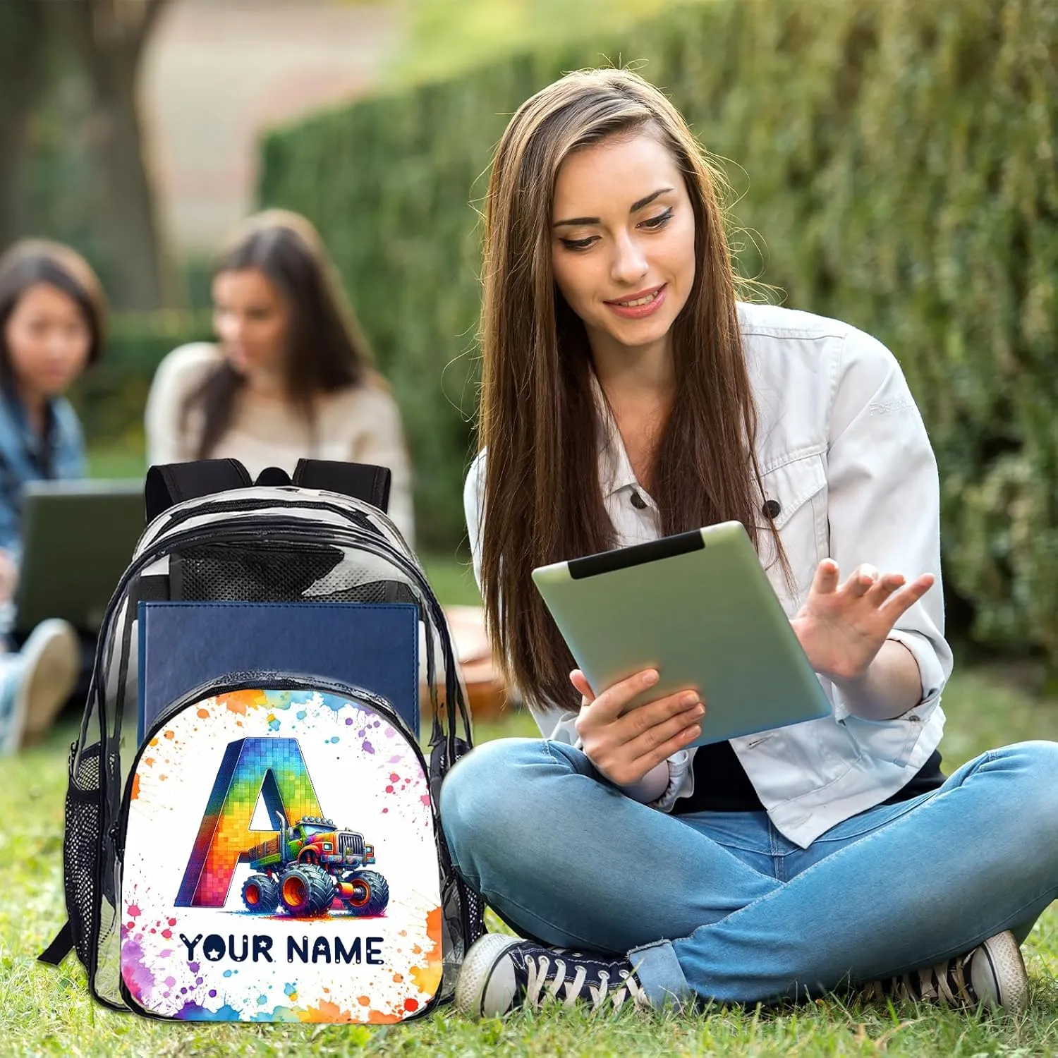 Personalized Clear Backpack for School Stadium Events Team Gifts for Women Men, Tractor Transparent Backpack Letter Heavy Duty With Buckle for Kids for College Workplace Stadium