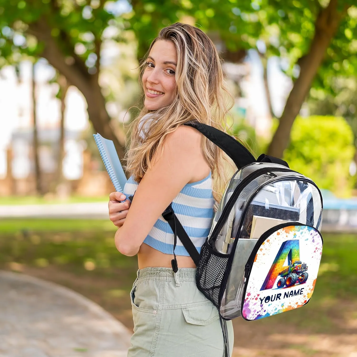 Personalized Clear Backpack for School Stadium Events Team Gifts for Women Men, Tractor Transparent Backpack Letter Heavy Duty With Buckle for Kids for College Workplace Stadium