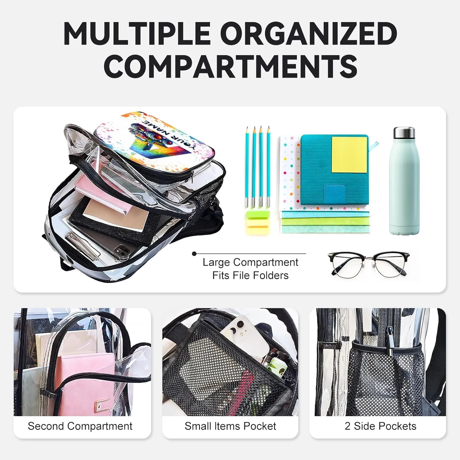 Personalized Clear Backpack for School Stadium Events Team Gifts for Women Men, Tractor Transparent Backpack Letter Heavy Duty With Buckle for Kids for College Workplace Stadium