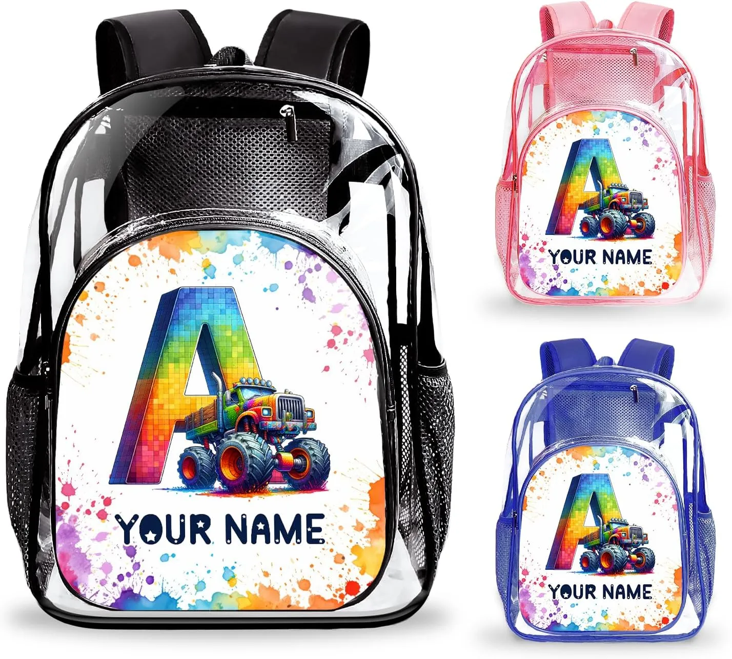 Personalized Clear Backpack for School Stadium Events Team Gifts for Women Men, Tractor Transparent Backpack Letter Heavy Duty With Buckle for Kids for College Workplace Stadium
