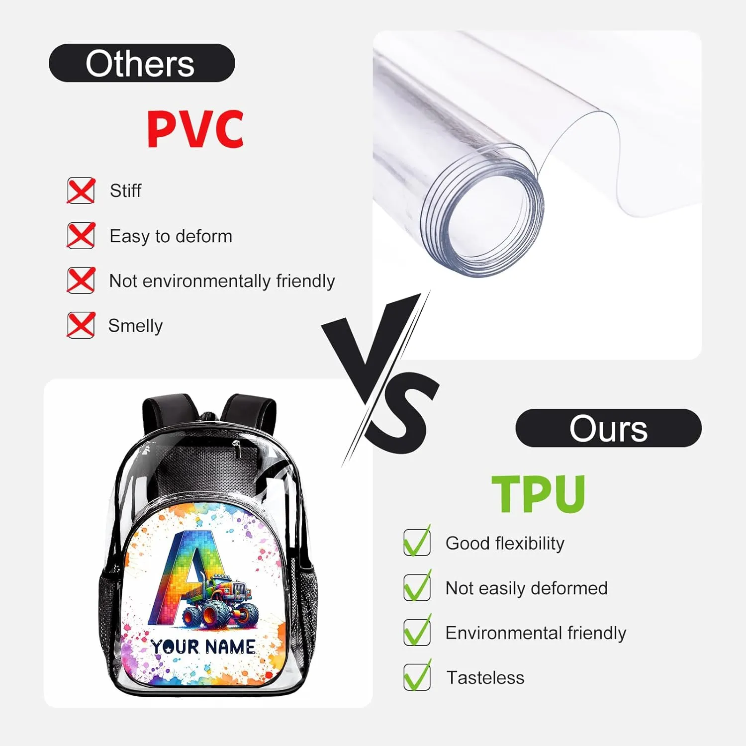 Personalized Clear Backpack for School Stadium Events Team Gifts for Women Men, Tractor Transparent Backpack Letter Heavy Duty With Buckle for Kids for College Workplace Stadium