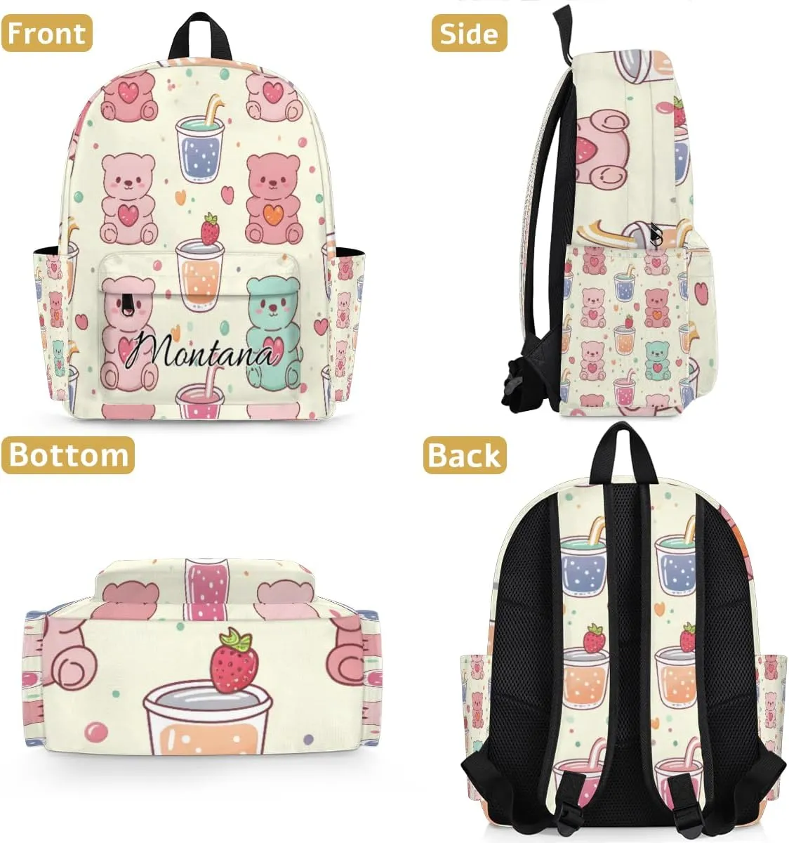 Personalized Colorful Bear Backpack for Girls, Waterproof Lightweight Kindergarten Elementary Book Bag for Kids Cute Daycare Travel Bag