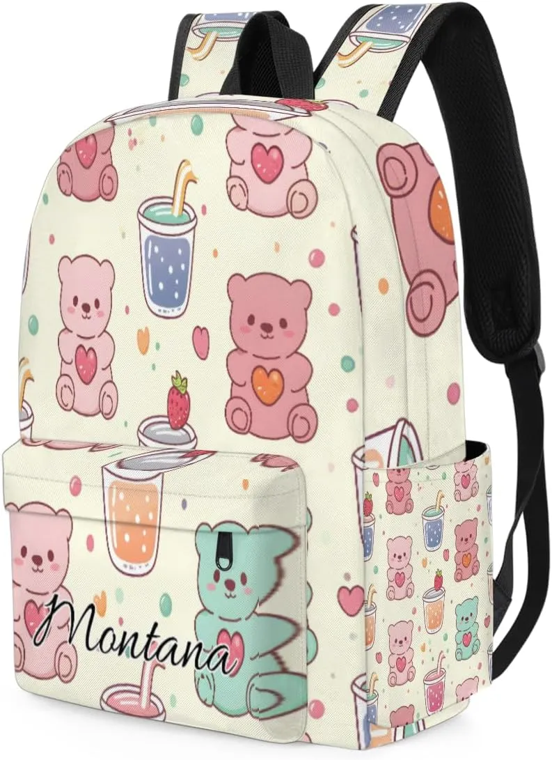 Personalized Colorful Bear Backpack for Girls, Waterproof Lightweight Kindergarten Elementary Book Bag for Kids Cute Daycare Travel Bag