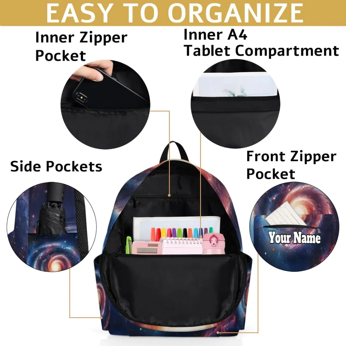 Personalized Colorful Starry Sky Preschool Toddler Backpack for Boys Girls Custom Kids Name Small Bookbags Kindergarten Elementary Backpack, Solar System