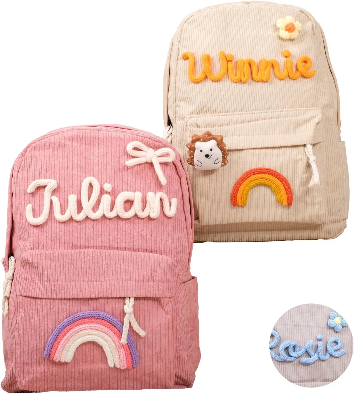 Personalized Corduroy Backpack Casual Kids Backpack Lightweight Travel Daypack Custom School Book Bag with Name Laptop Backpacks Toddler Shoulder Bag