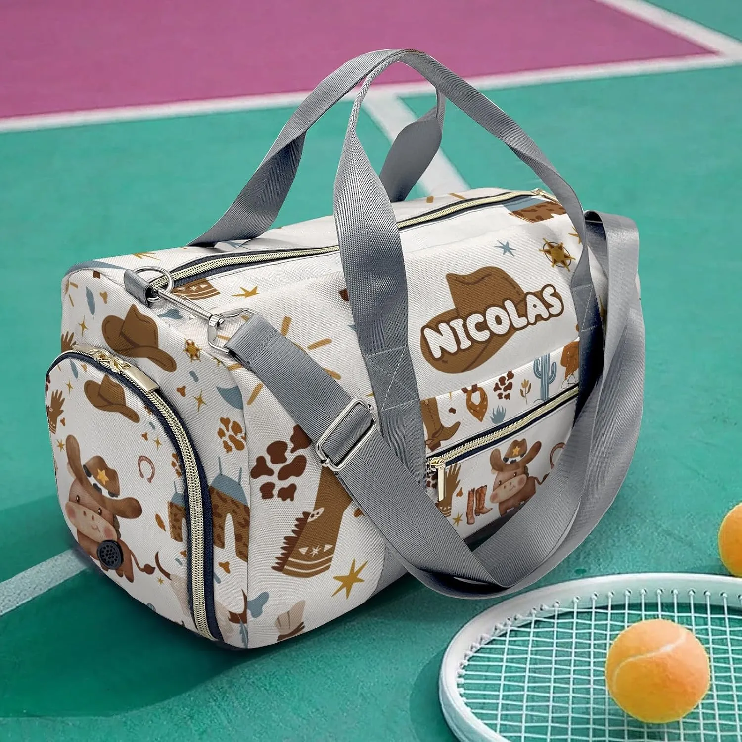 Personalized Cowboy Cow Wild Western Dance Bag Girls Yoga Bag Dance Bag With Name,Patch Travel Duffel Bag Women Cheerleader Bag Sport Duffle Bag for Gym Ballet