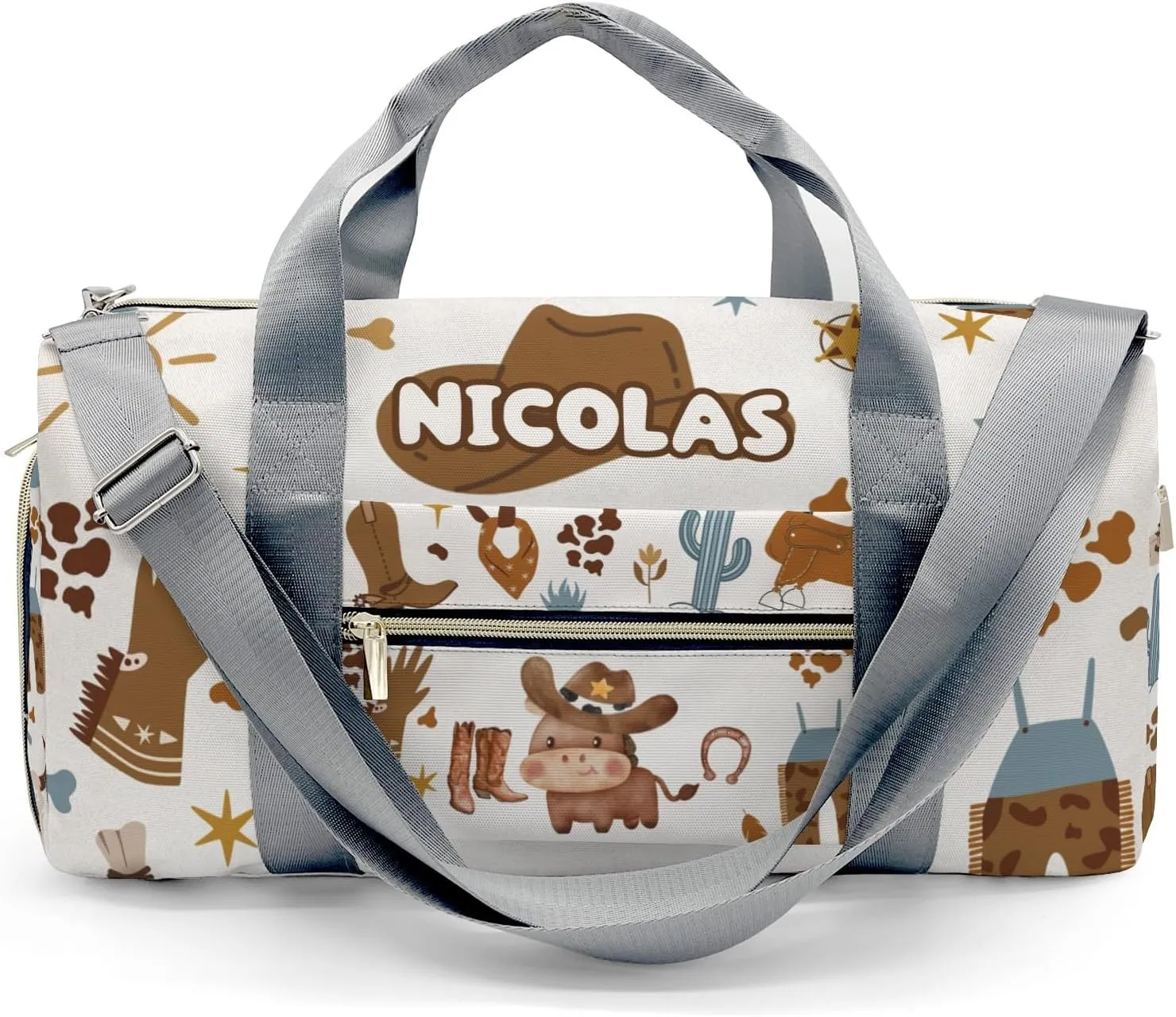 Personalized Cowboy Cow Wild Western Dance Bag Girls Yoga Bag Dance Bag With Name,Patch Travel Duffel Bag Women Cheerleader Bag Sport Duffle Bag for Gym Ballet