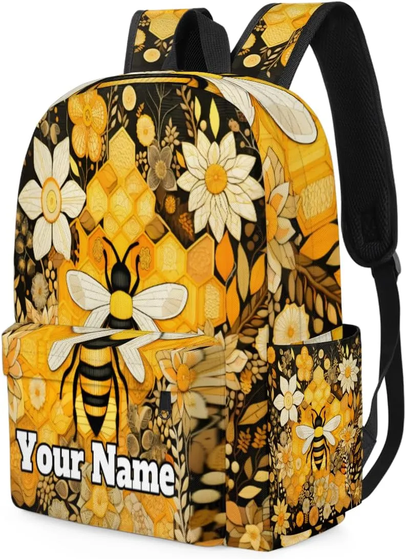 Personalized Cute Bee Preschool Toddler Backpack for Boys Girls Custom Kids Name Small Bookbags Kindergarten Elementary Backpack, Bee Floral