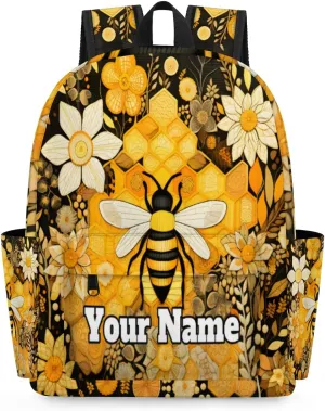 Personalized Cute Bee Preschool Toddler Backpack for Boys Girls Custom Kids Name Small Bookbags Kindergarten Elementary Backpack, Bee Floral