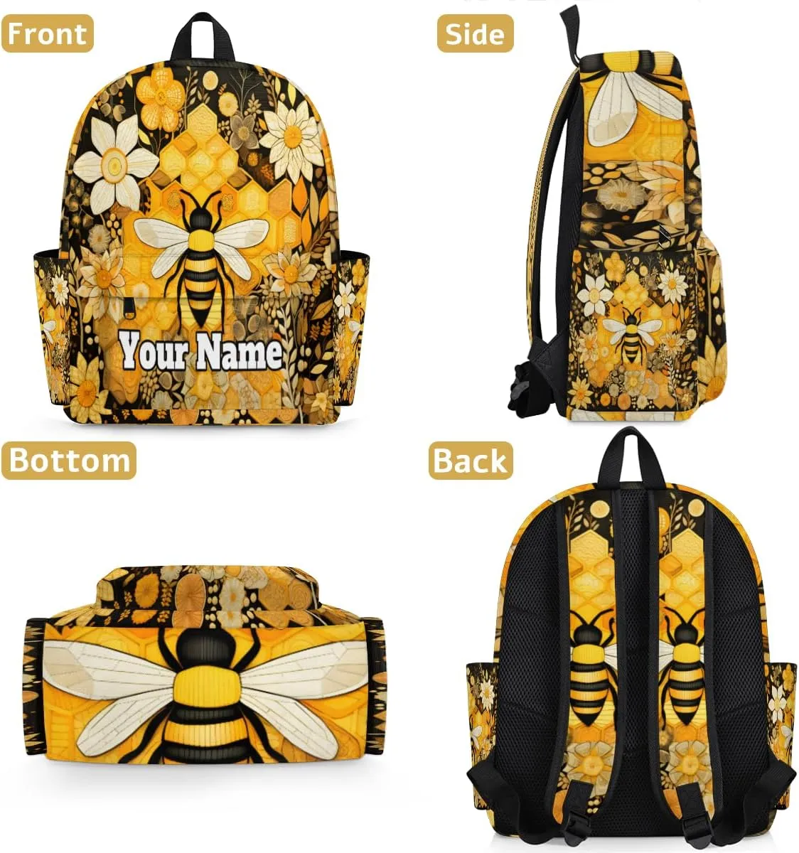 Personalized Cute Bee Preschool Toddler Backpack for Boys Girls Custom Kids Name Small Bookbags Kindergarten Elementary Backpack, Bee Floral