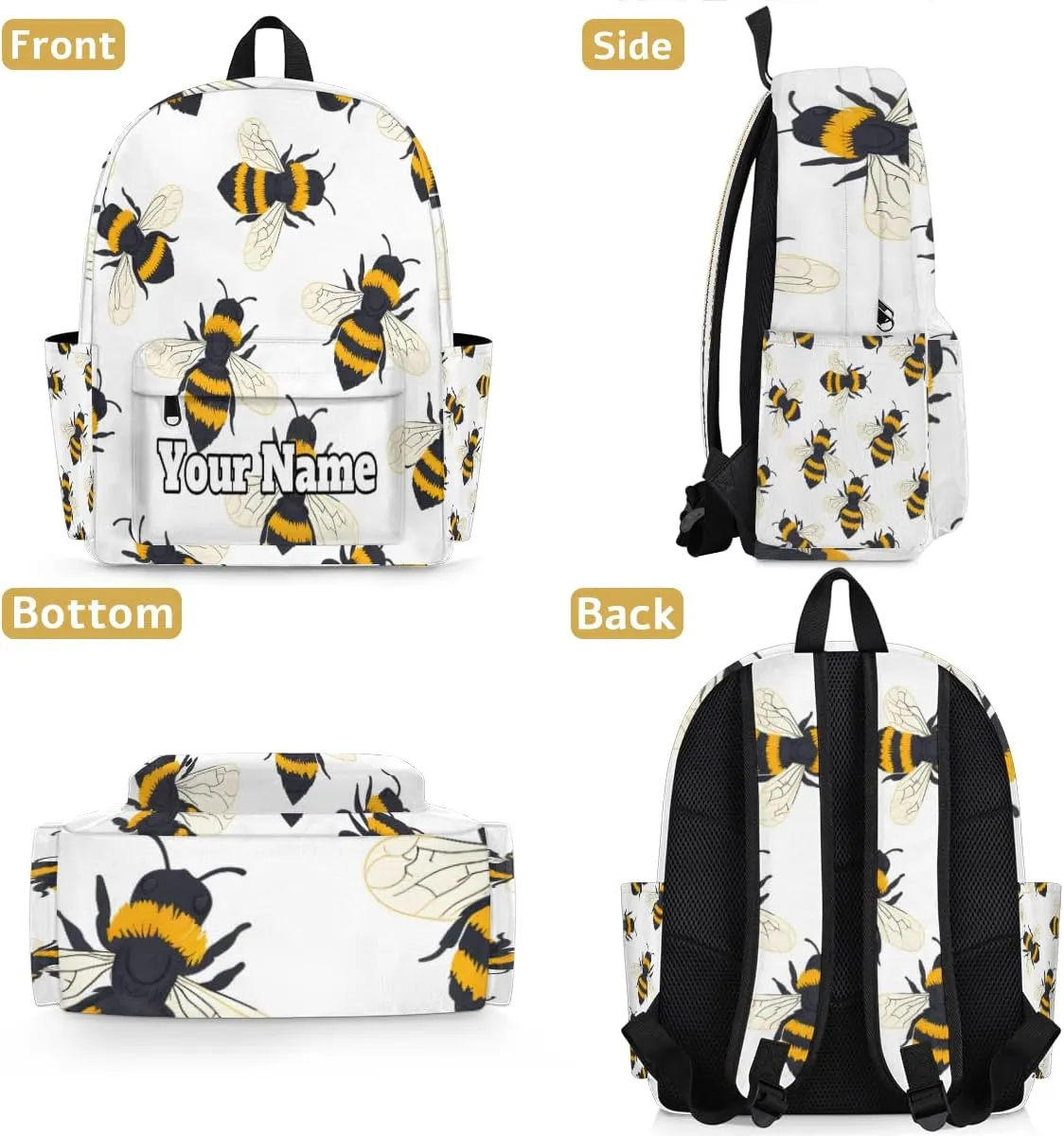 Personalized Cute Bee Preschool Toddler Backpack for Boys Girls Custom Kids Name Small Bookbags Kindergarten Elementary Backpack, Honey Bee