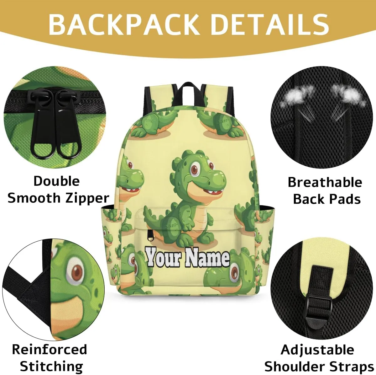 Personalized Cute Crocodiles Preschool Toddler Backpack for Boys Girls Custom Kids Name Small Bookbags Kindergarten Elementary Backpack, Crocodile