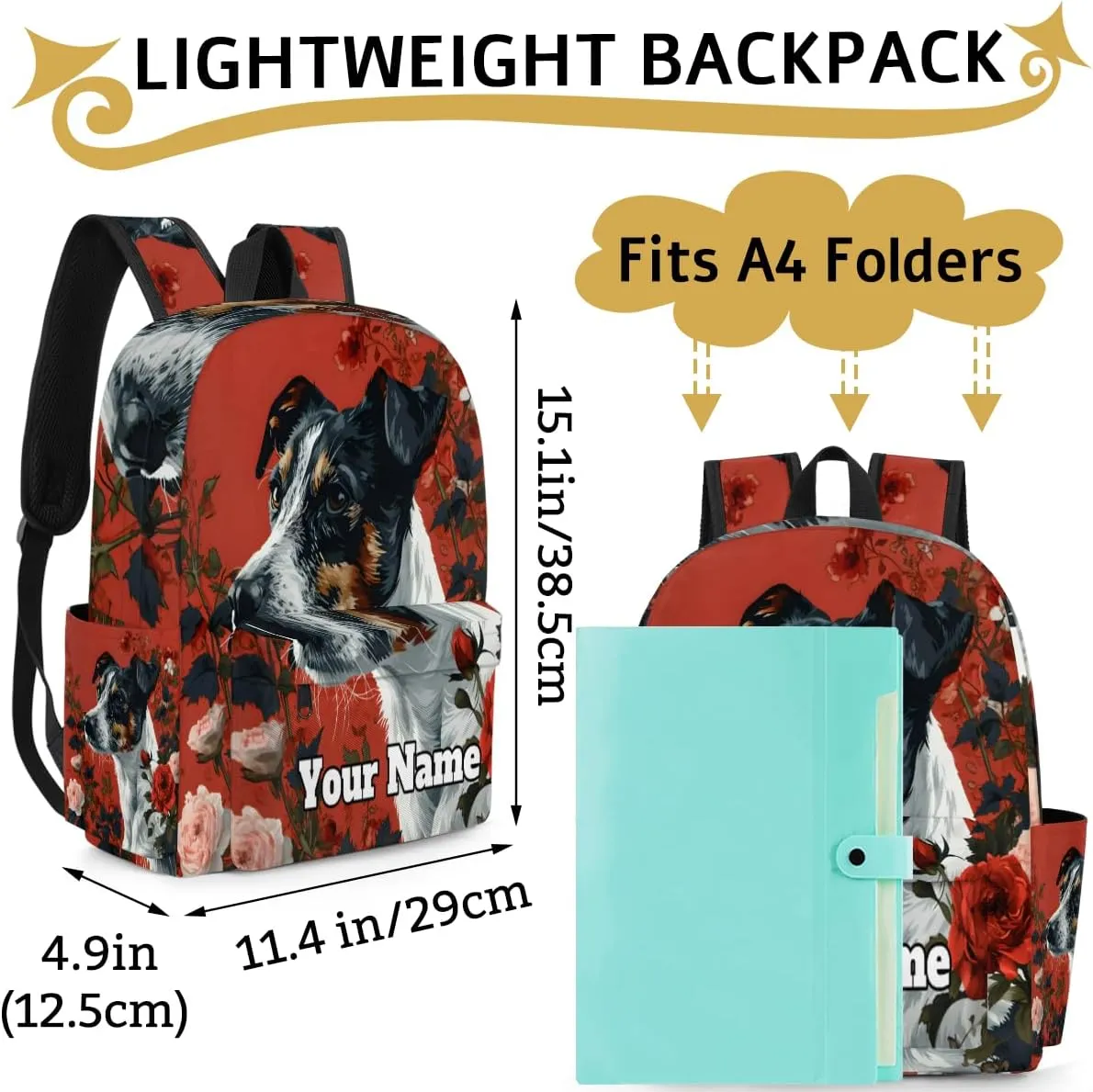 Personalized Cute Dog Preschool Toddler Backpack for Boys Girls Custom Kids Name Small Bookbags Kindergarten Elementary Backpack, Dog Rose