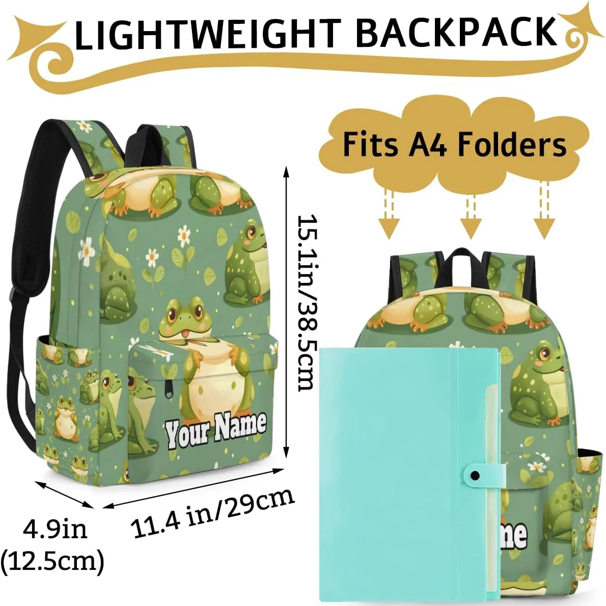 Personalized Cute Frog Preschool Toddler Backpack for Boys Girls Custom Kids Name Small Bookbags Kindergarten Elementary Backpack, Frogs Flower