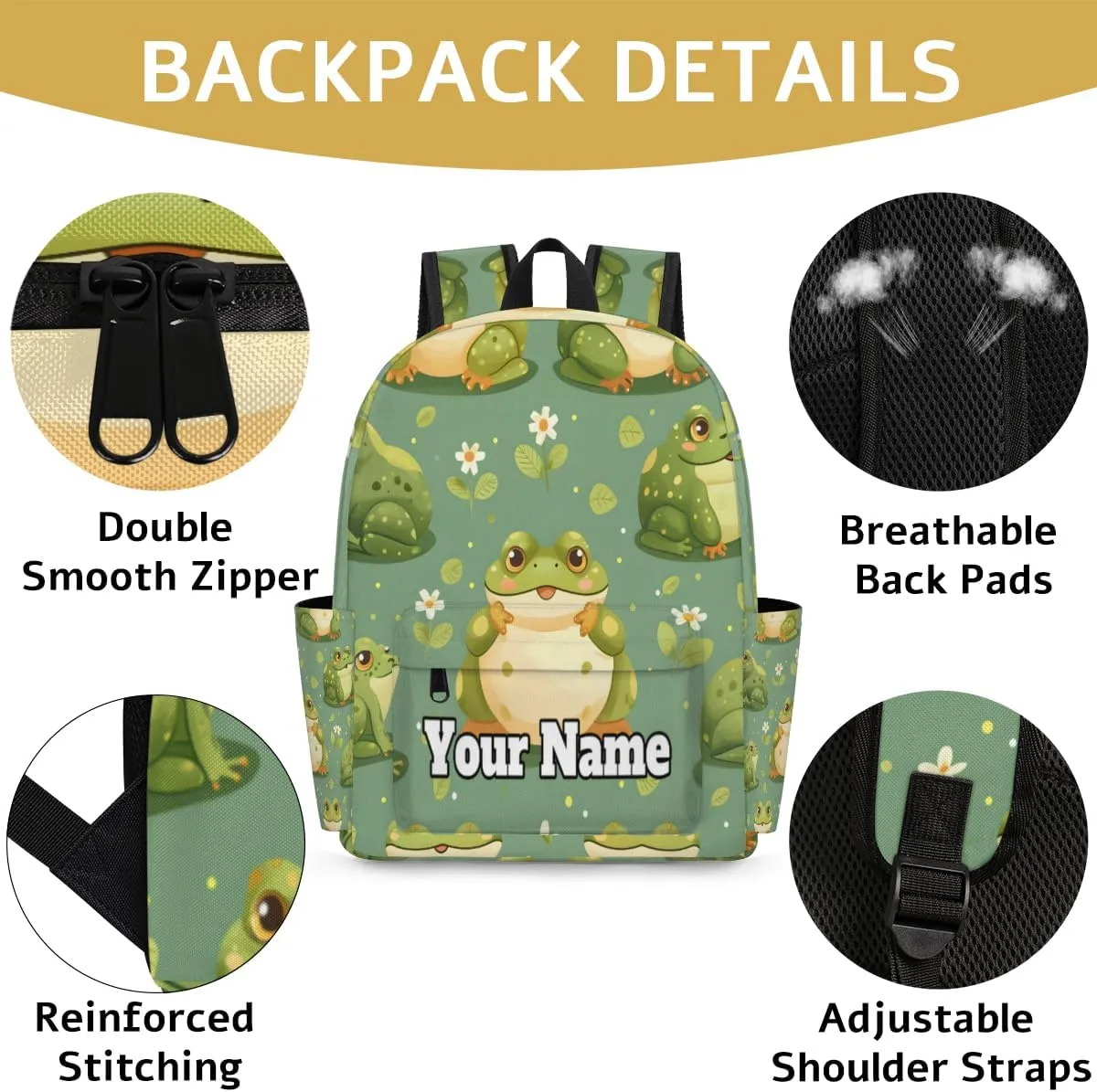 Personalized Cute Frog Preschool Toddler Backpack for Boys Girls Custom Kids Name Small Bookbags Kindergarten Elementary Backpack, Frogs Flower