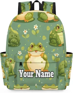 Personalized Cute Frog Preschool Toddler Backpack for Boys Girls Custom Kids Name Small Bookbags Kindergarten Elementary Backpack, Frogs Flower