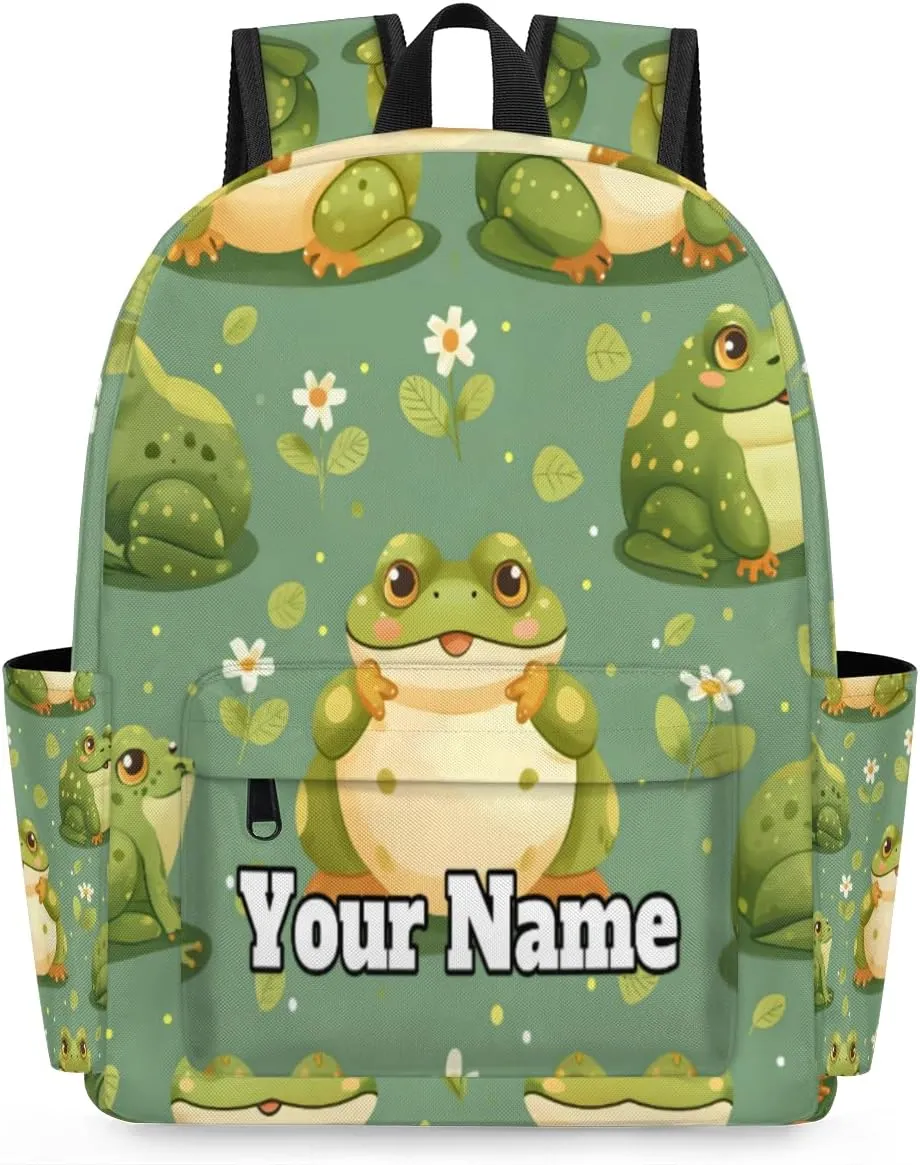 Personalized Cute Frog Preschool Toddler Backpack for Boys Girls Custom Kids Name Small Bookbags Kindergarten Elementary Backpack, Frogs Flower