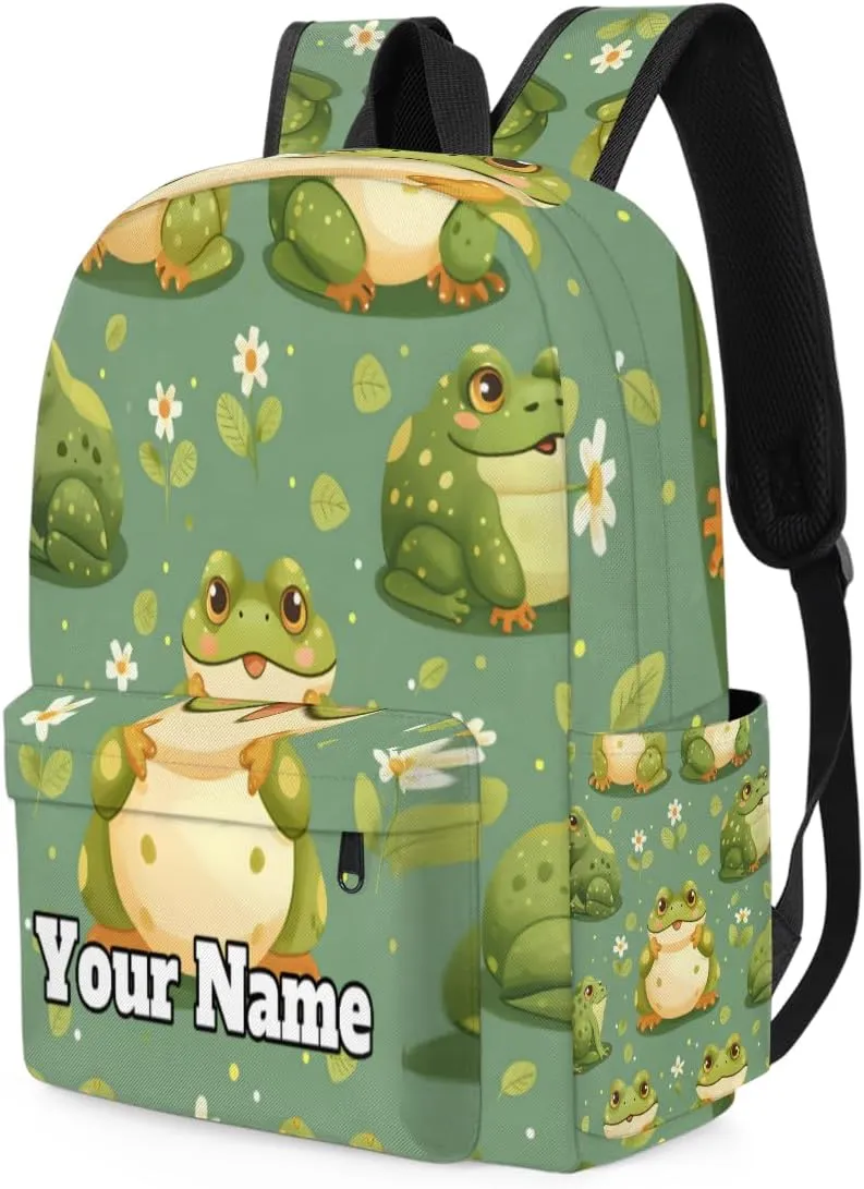 Personalized Cute Frog Preschool Toddler Backpack for Boys Girls Custom Kids Name Small Bookbags Kindergarten Elementary Backpack, Frogs Flower