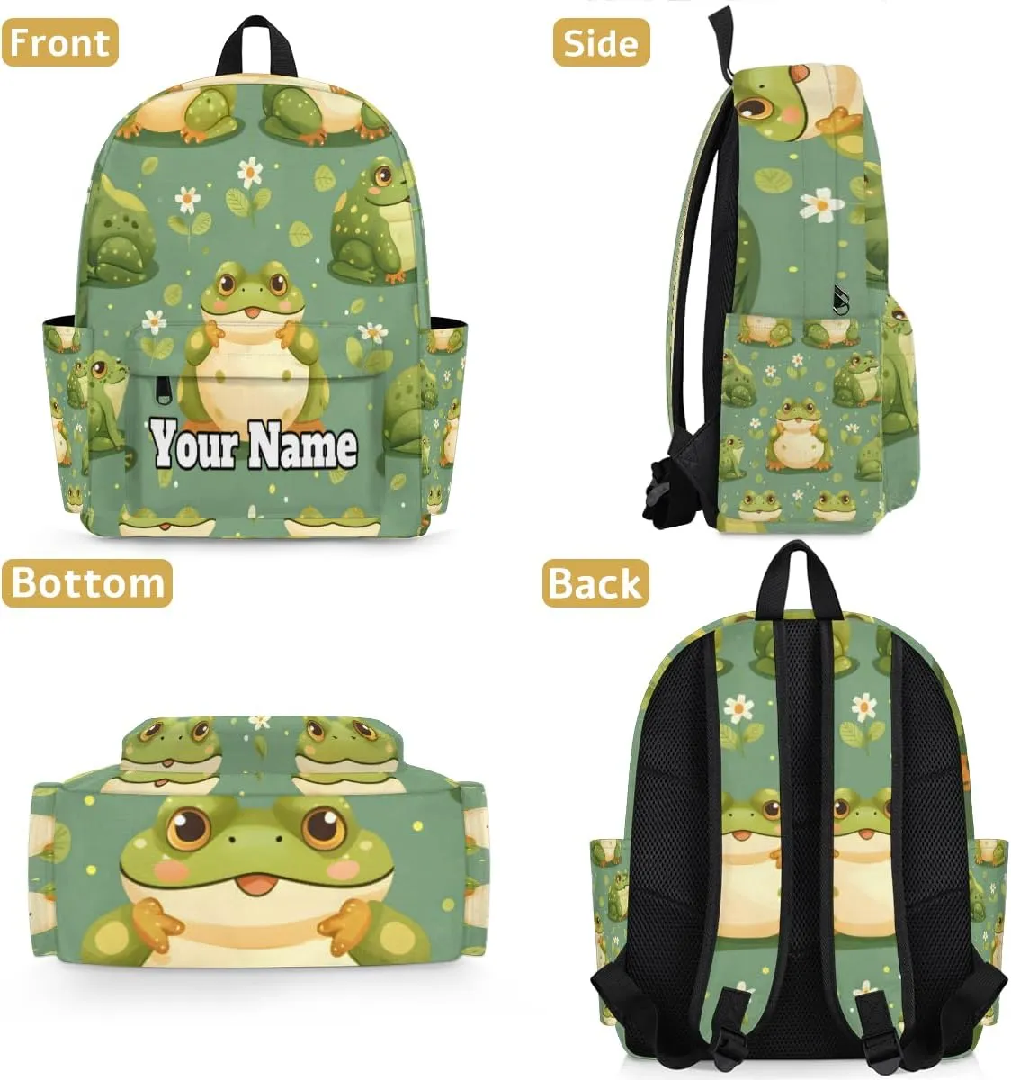 Personalized Cute Frog Preschool Toddler Backpack for Boys Girls Custom Kids Name Small Bookbags Kindergarten Elementary Backpack, Frogs Flower
