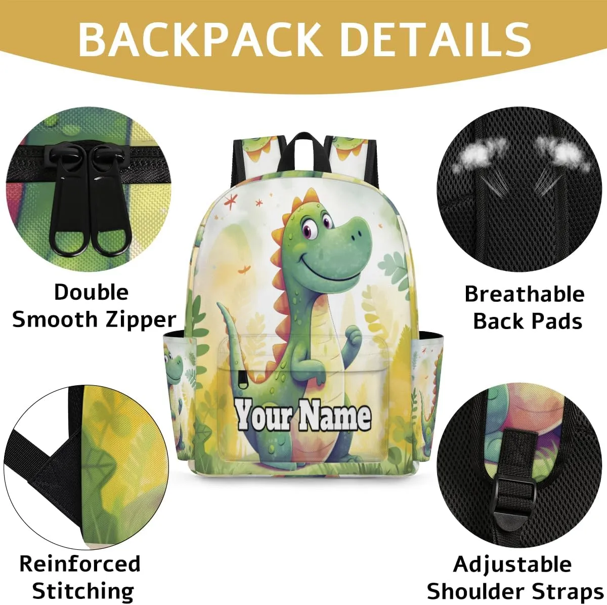 Personalized Dinosaur Preschool Toddler Backpack for Boys Girls Custom Kids Name Small Bookbags Kindergarten Elementary Backpack, Cute Dinosaur