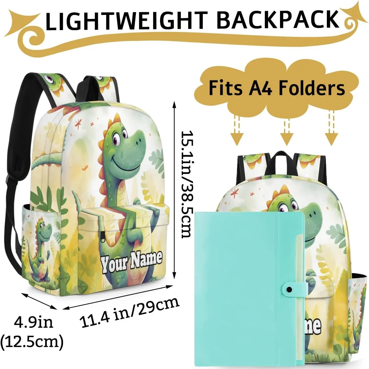 Personalized Dinosaur Preschool Toddler Backpack for Boys Girls Custom Kids Name Small Bookbags Kindergarten Elementary Backpack, Cute Dinosaur
