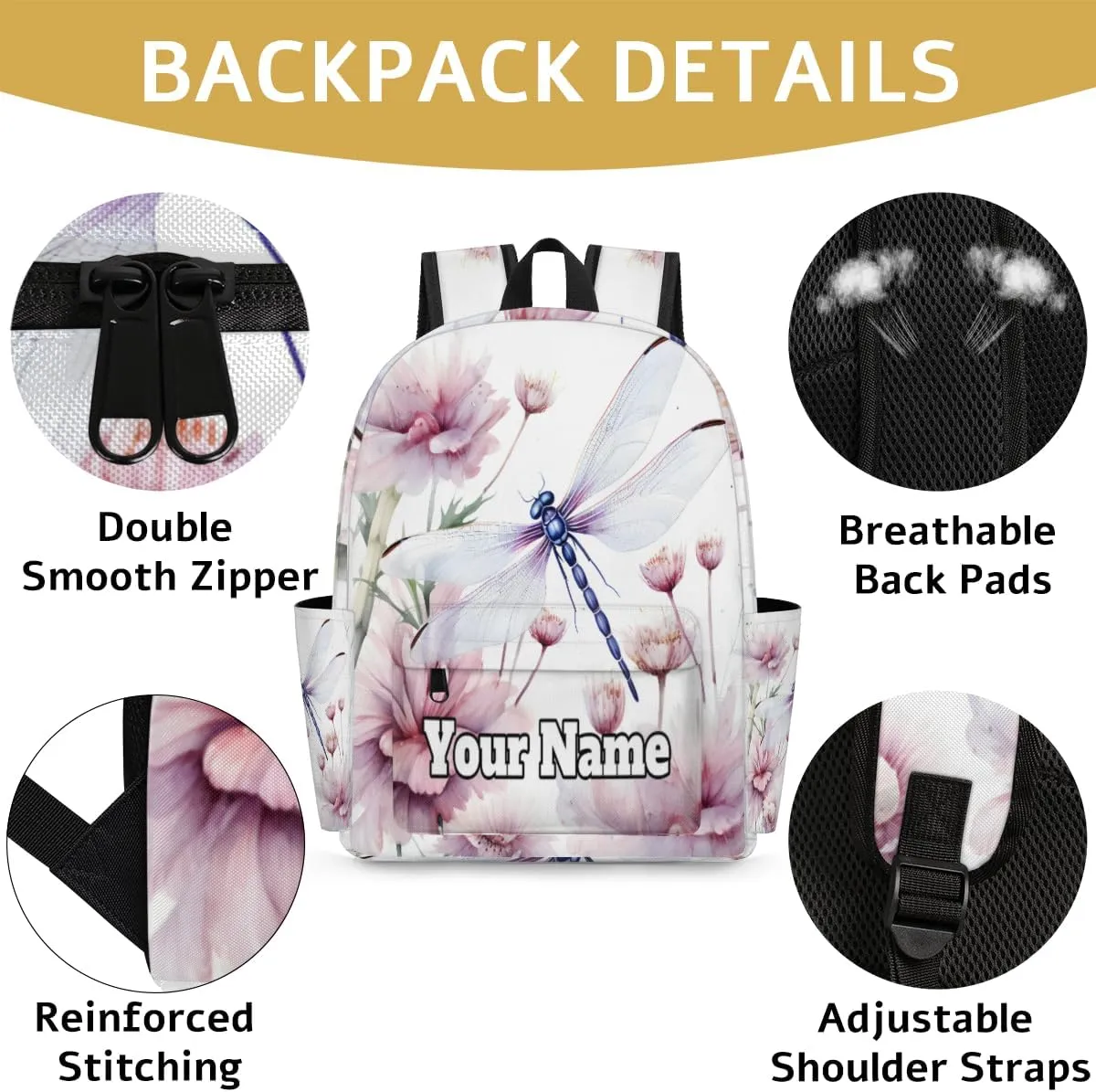 Personalized Dragonfly Preschool Toddler Backpack for Boys Girls Custom Kids Name Small Bookbags Kindergarten Elementary Backpack, Dragonfly Floral