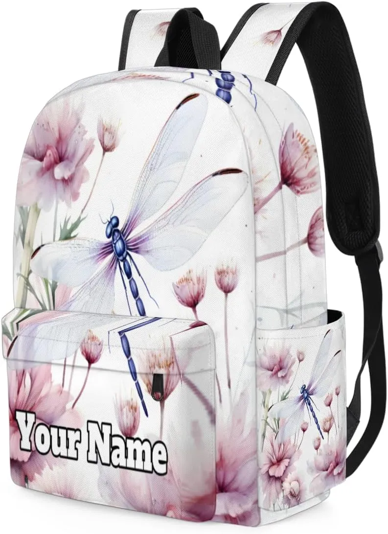 Personalized Dragonfly Preschool Toddler Backpack for Boys Girls Custom Kids Name Small Bookbags Kindergarten Elementary Backpack, Dragonfly Floral