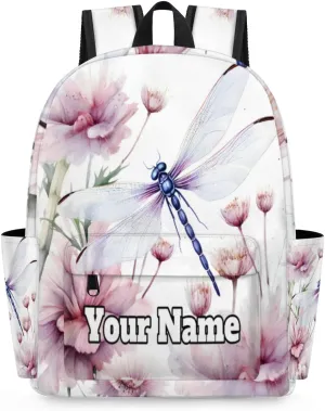 Personalized Dragonfly Preschool Toddler Backpack for Boys Girls Custom Kids Name Small Bookbags Kindergarten Elementary Backpack, Dragonfly Floral