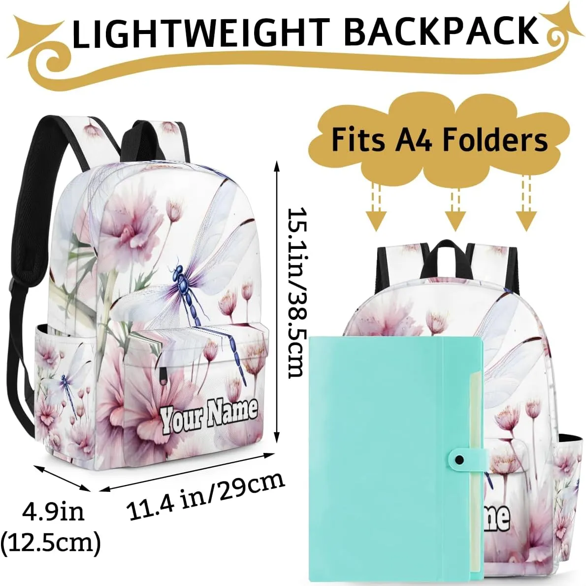 Personalized Dragonfly Preschool Toddler Backpack for Boys Girls Custom Kids Name Small Bookbags Kindergarten Elementary Backpack, Dragonfly Floral
